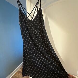 Black Strappy Maternity Dress with Geometric Pattern